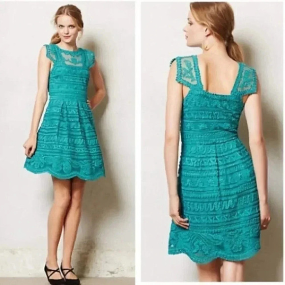 Yoana Baraschi Anthropologie Turquoise Dress Size 2 - Picture 5 of 12